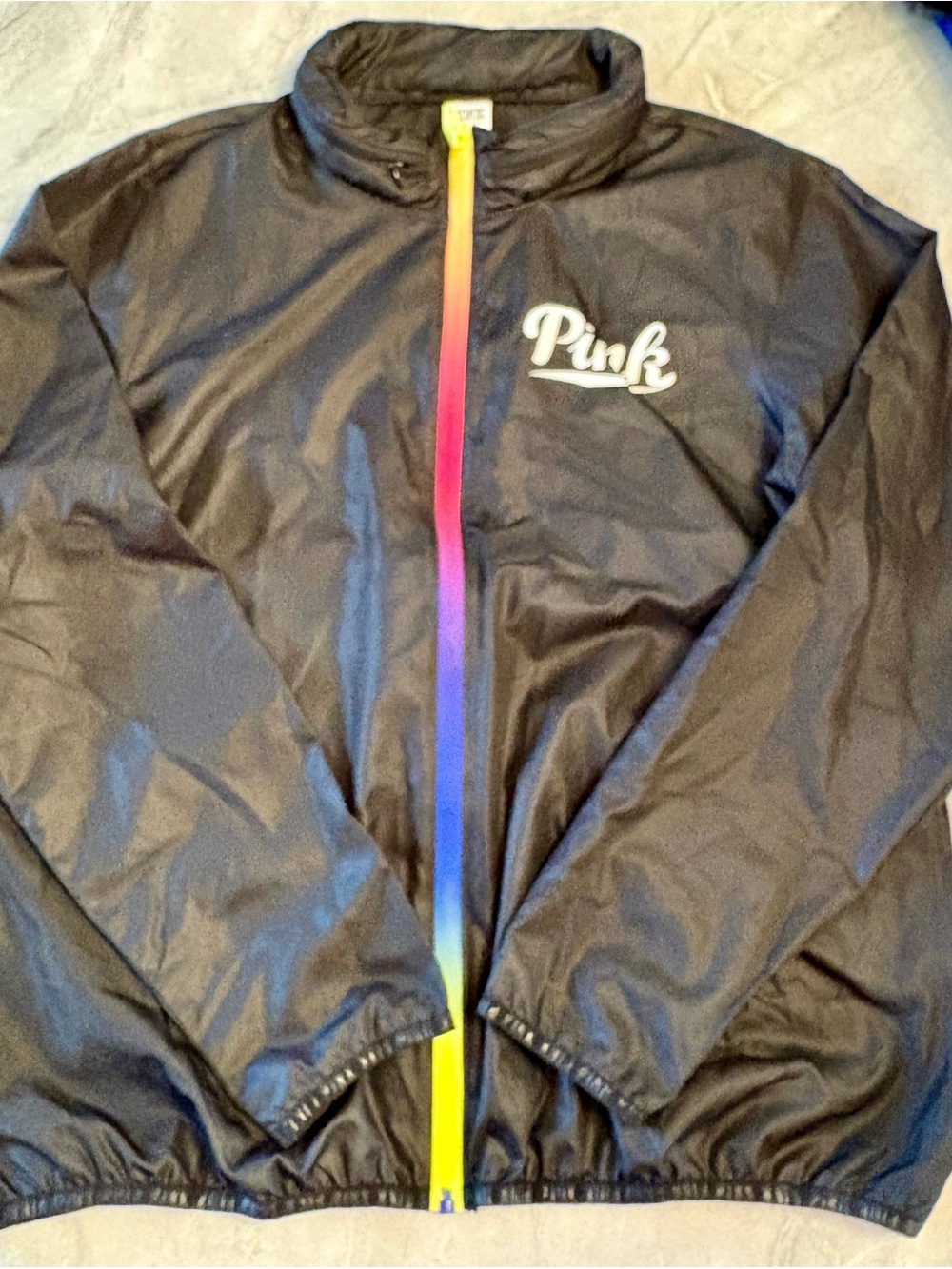 PINK Victoria's Secret Black Lightweight Jacket with Rainbow Zip NWOT Size M/L